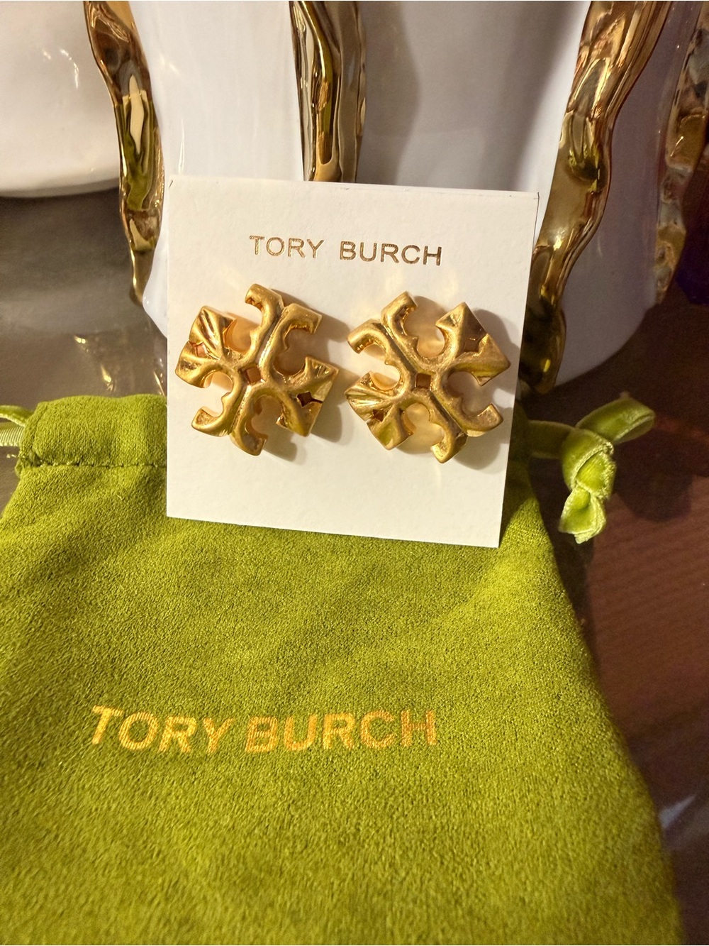 Tory Burch Gold Logo Stud Earrings